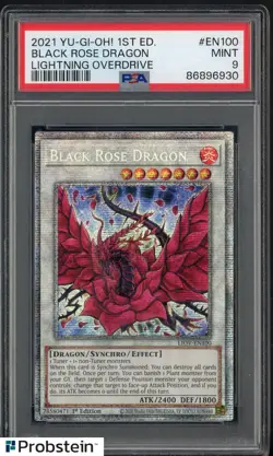 2021 Yu-Gi-Oh! 1st Edition Lightning Overdrive EN100 Black Rose Dragon PSA 9 - Image 1