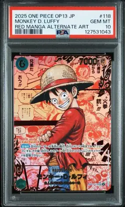 PSA10 Monkey D Luffy Red Super Parallel One Piece Card Comic Style - Image 1