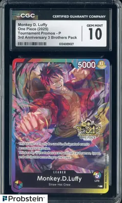 2025 One Piece Tournament Promo Monkey D Luffy 3rd Anniversary 3 Brothers CGC 10 - Image 1