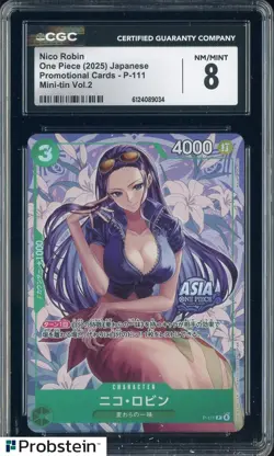 2025 One Piece Japanese Promo P-111 Nico Robin Mini Tin Vol.2 CGC 8 NM-MT - Image 1