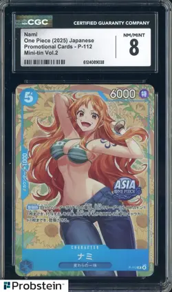 2025 One Piece Japanese Promo P-112 Nami Mini Tin Vol.2 CGC 8 NM-MT - Image 1