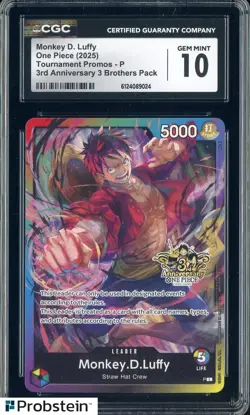 2025 One Piece Tournament Promo Monkey D Luffy 3rd Anniversary 3 Brothers CGC 10 - Image 1