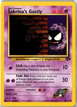 Pokemon Card - Sabrina's Gastly 96/132 Gym Challenge Common Unlimited MP - Image 1