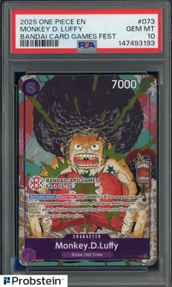 2025 One Piece EN Bandai Card Games Fest #073 Monkey D Luffy PSA 10 - Image 1