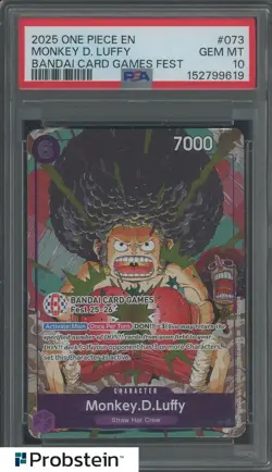2025 One Piece EN Bandai Card Games Fest #073 Monkey D. Luffy PSA 10 GEM MINT - Image 1