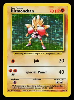 Hitmonchan 7/102 Holo Off Center ERROR Base Set Pokemon Card - Image 1