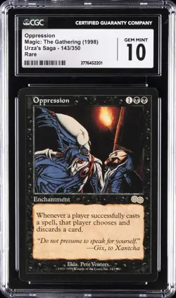 1998 MAGIC: THE GATHERING URZA'S SAGA, RARE OPPRESSION CGC 10 GEM MINT - Image 1
