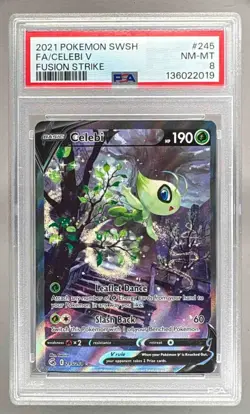 136022019 Celebi V 2021 Pokemon Sword & Shield Fusion Strike #245 PSA 8 - Image 1