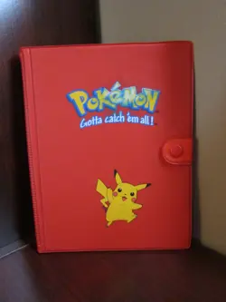 POKEMON VINTAGE CATCH EM ALL BINDER RED 30 4-POCKET PAGES 120 CARDS USED EX - Image 1