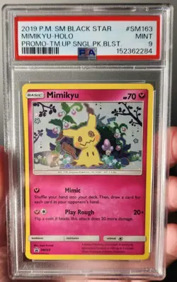 PSA 9 Mimikyu SM163 Black Star Promo Holo Team Up Blister 2019 Pokemon W/ SWIRL! - Image 1