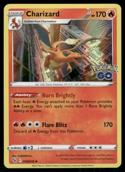 2022 Charizard 010/078 Holo Rare Holo NM Pokemon GO Pokemon - Image 1