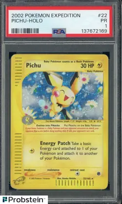 2002 Pokemon Expedition #22 Pichu Holo PSA 1 PR - Image 1