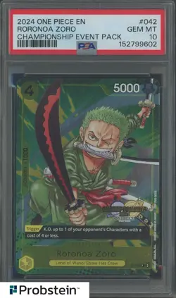 2024 One Piece English Championship Event Pack #P-042 Roronoa Zoro PSA 10 GEM MT - Image 1