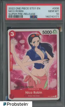 2022 One Piece ST01 EN Super Pre-Release #ST01-008 Nico Robin PSA 10 GEM MINT - Image 1