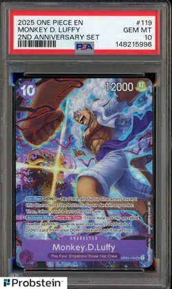 2025 One Piece EN 2nd Anniversary Set #119 Monkey D. Luffy PSA 10 GEM MINT - Image 1