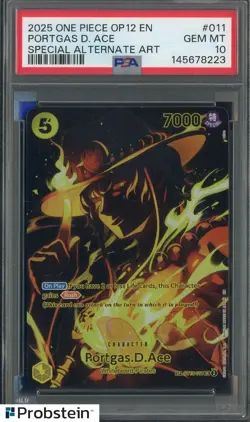 2025 One Piece OP12 EN Special Alternate Art #011 Portgas D Ace PSA 10 GEM MINT - Image 1