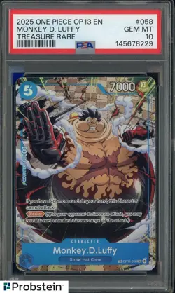 2025 One Piece OP13 EN Treasure Rare #058 Monkey D Luffy PSA 10 GEM MINT - Image 1