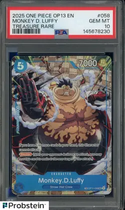 2025 One Piece OP13 EN Treasure Rare #058 Monkey D Luffy PSA 10 GEM MINT - Image 1