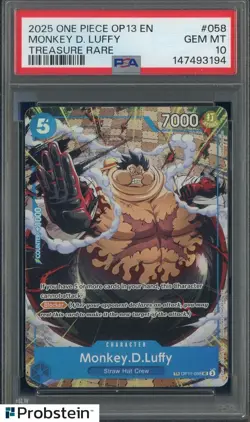 2025 One Piece OP13 EN Treasure Rare #058 Monkey D Luffy PSA 10 GEM MINT - Image 1