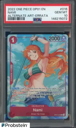 2022 One Piece OP01 EN Alternate Art Errata #016 Nami PSA 10 GEM MINT - Image 1