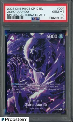2025 One Piece OP12 EN Special Alternate Art #004 Zoro-Juurou PSA 10 GEM MINT - Image 1