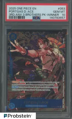 2025 One Piece EN 3rd Anniversary 3 Brothers Winner 053 Portgas D. Ace PSA 10 - Image 1