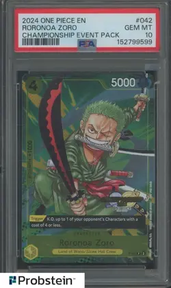 2024 One Piece English Championship Event Pack #P-042 Roronoa Zoro PSA 10 GEM MT - Image 1
