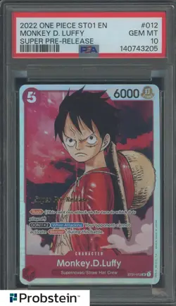 2022 One Piece ST01 EN Super Pre-Release #012 Monkey D. Luffy PSA 10 GEM MINT - Image 1