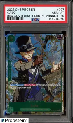 2025 One Piece EN 3rd Anniversary 3 Brothers Winner #027 Sabo PSA 10 GEM MINT - Image 1