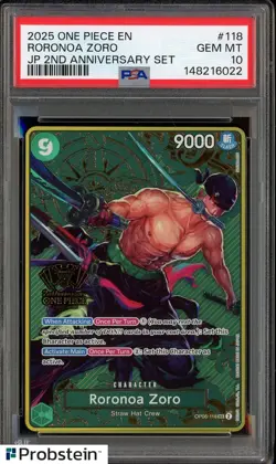 2025 One Piece EN JP 2nd Anniversary Set #118 Roronoa Zoro PSA 10 GEM MINT - Image 1