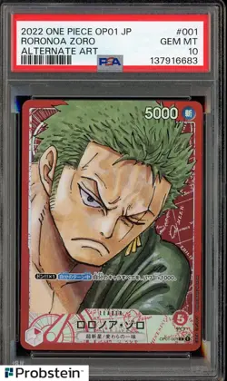 2022 One Piece OP01 JPN Alternate Art #001 Roronoa Zoro PSA 10 GEM MINT - Image 1