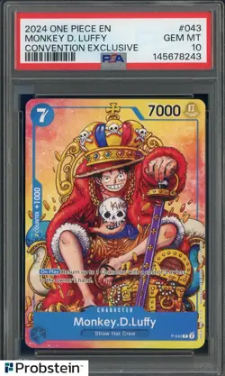 2024 One Piece EN Convention Exclusive #043 Monkey D Luffy PSA 10 GEM MINT - Image 1