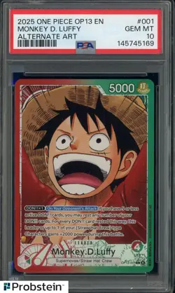 2025 One Piece OP13 EN Alternate Art #001 Monkey D Luffy PSA 10 GEM MINT - Image 1