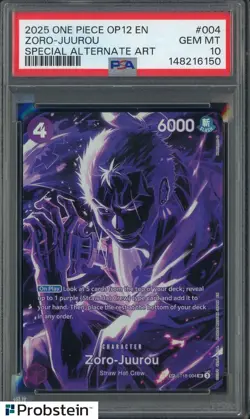 2025 One Piece OP12 EN Special Alternate Art #004 Zoro-Juurou PSA 10 GEM MINT - Image 1