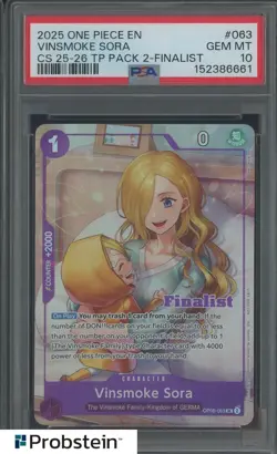 2025 One Piece En Championship 25-26 TP 2 Finalist #063 Vinsmoke Sora PSA 10 - Image 1
