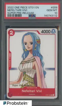 2022 One Piece ST01 EN Super Pre-Release #ST01-009 Nefeltari Vivi PSA 10 GEM MT - Image 1