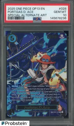 2025 One Piece OP13 EN Special Alternate Art #028 Portgas D Ace PSA 10 - Image 1