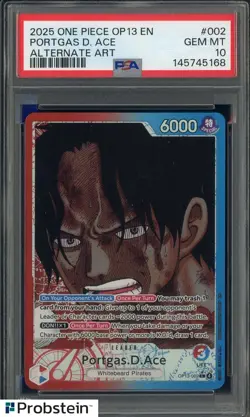2025 One Piece OP13 EN Alternate Art #002 Portgas D Ace PSA 10 GEM MINT - Image 1