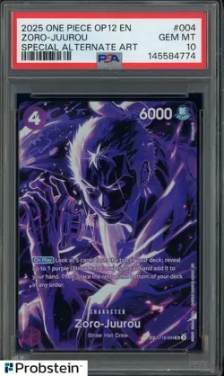 2025 One Piece OP12 EN Special Alternate Art #004 Zoro-Juurou PSA 10 GEM MINT - Image 1
