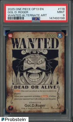 2025 One Piece OP13 EN Wanted Alternate Art #118 Gol D Roger PSA 9 - Image 1