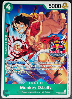 One Piece Monkey D. Luffy PRB02-005 Red Bull Double DON!! Promo NM - Image 1