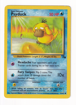 Psyduck 53/62 Fossil Unlimited Pokemon Card WOTC Vintage Moderately Played MP - Image 1