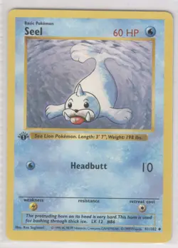 Pokemon Seel 1st edition base set 41/102 Raw NM MT WOTC Rare Vintage 1999 - Image 1