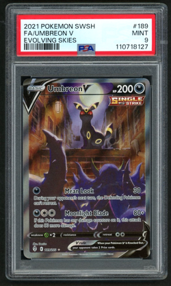POKEMON UMBREON V 2021 SWORD & SHIELD EVOLVING SKIES #189 FA PSA 9 - Image 1