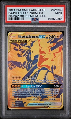 POKEMON PIKACHU & ZKRM. GX 2021 SM BLACK STAR PROMO PREMIUM COLL #SM248 FA PSA 9 - Image 1