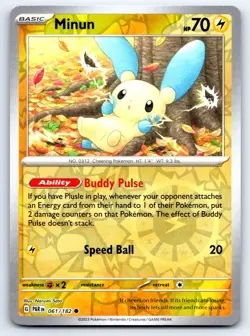 Pokemon Minun SV04: Paradox Rift PAR Common Reverse Holofoil 061/182 NM - Image 1
