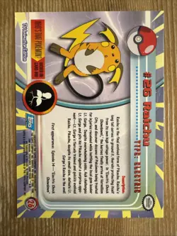 Raichu #26 1999 Topps Series 1 Blue Logo Pokemon Card Non Holo Vintage - NM - Image 2