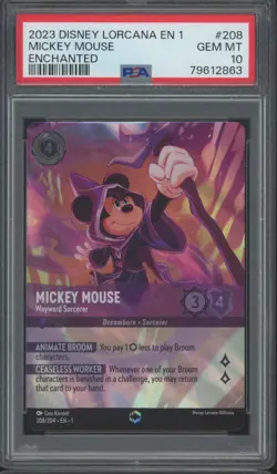 2023 Disney Lorcana EN 1 Enchanted #208 Mickey Mouse Gem Mint PSA 10 - Image 1