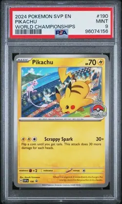 PSA 9 MINT Pikachu SV BLACK STAR PROMOS #190 WORLD CHAMPIONSHIPS Pokemon Card - Image 1
