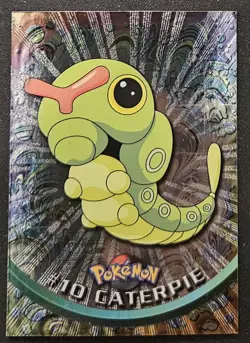 HOLO Caterpie #10 Topps Black Label TV Animation Edition Pokemon TCG 1999 LP - Image 1